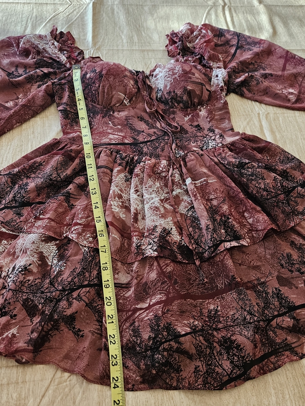 Cottagecore Forest Print Skort Romper Dress Long Sleeve Brown Size S/M NWT - Picture 10 of 14